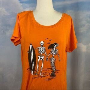 Adiva Orange Surfer Skeleton T-Shirt Size Large